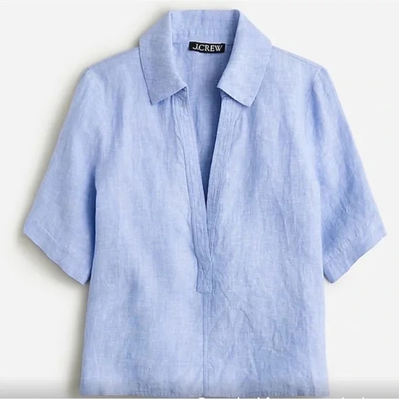 NWT J.Crew Genevieve linen popover French blue - Picture 2 of 5